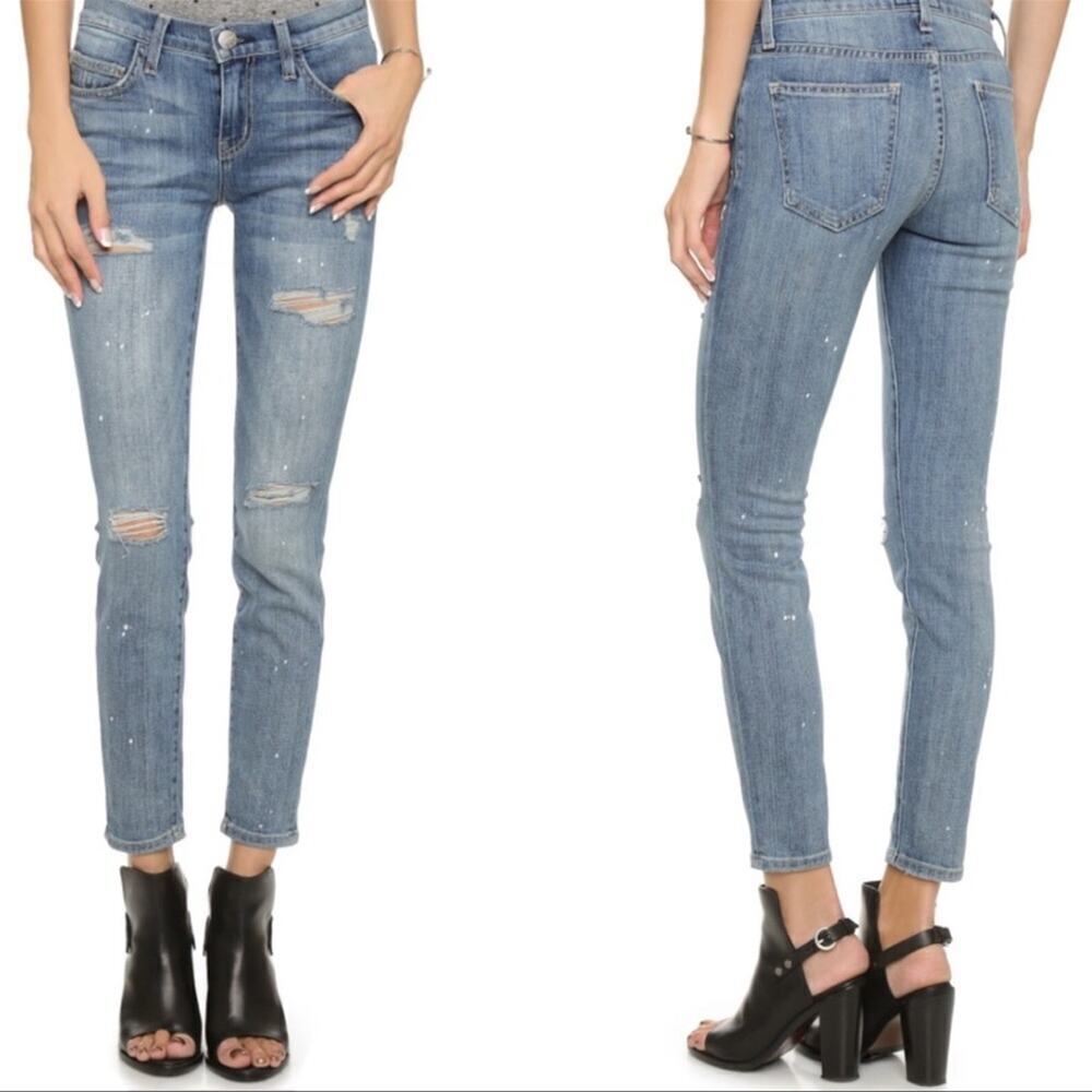 Current/Elliott Paint Splatter Stiletto Distressed Jeans 26
